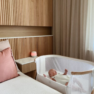 Baby Will in the Pod bedside bassinet and Euky Bear  Sweet Dreams sleep aid